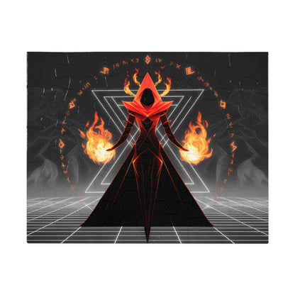 "Arcane Pyromancer in the Digital Realm" - Jigsaw Puzzle (30, 110, 252, 500,1000-Piece)
