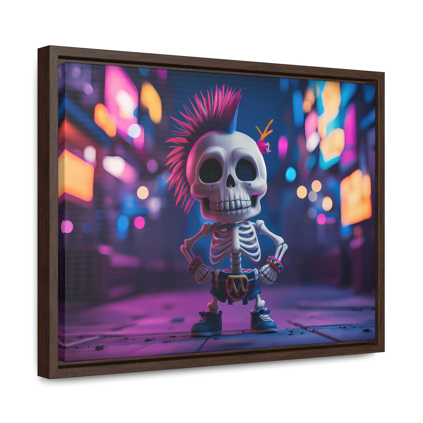 Punk Skeleton in Neon City - Gallery Canvas Wraps, Horizontal Frame