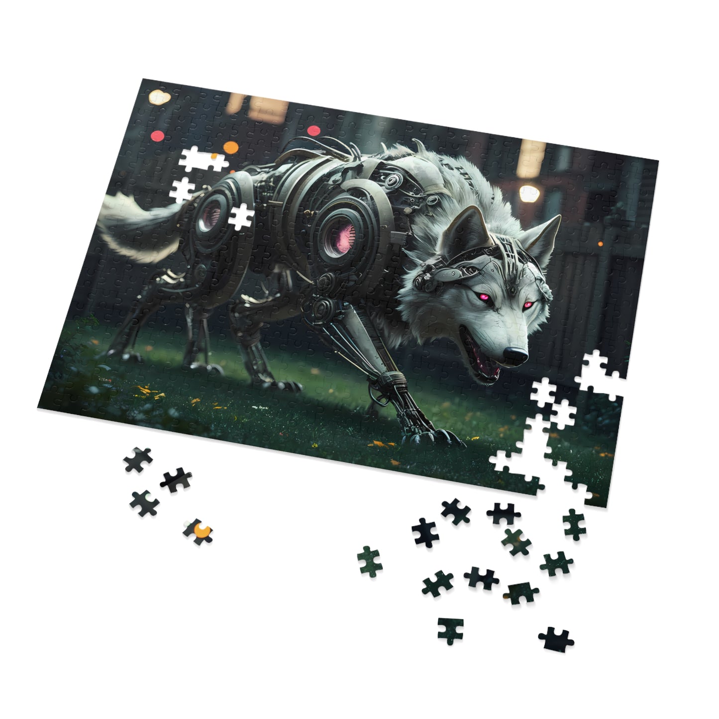 Cybernetic Alpha Wolf in the Urban Night - Jigsaw Puzzle (30, 110, 252, 500,1000-Piece)