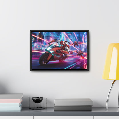 Neon Pursuit: Cyberbike Showdown - Gallery Canvas Wraps, Horizontal Frame