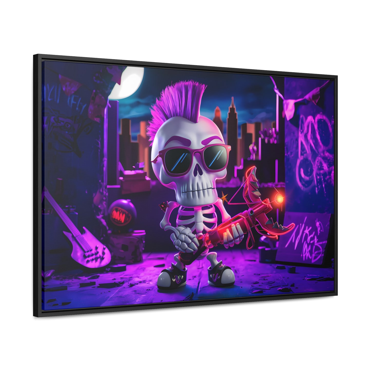 "Punk Rock Skeleton Warrior in Neon City" - Gallery Canvas Wraps, Horizontal Frame