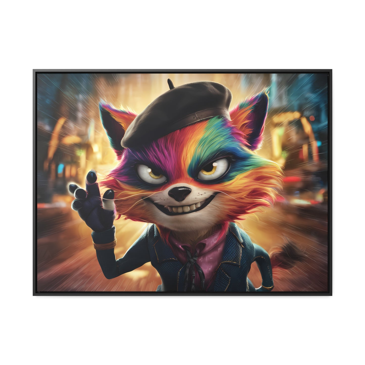 Feline Frenzy in the City Lights - Gallery Canvas Wraps, Horizontal Frame