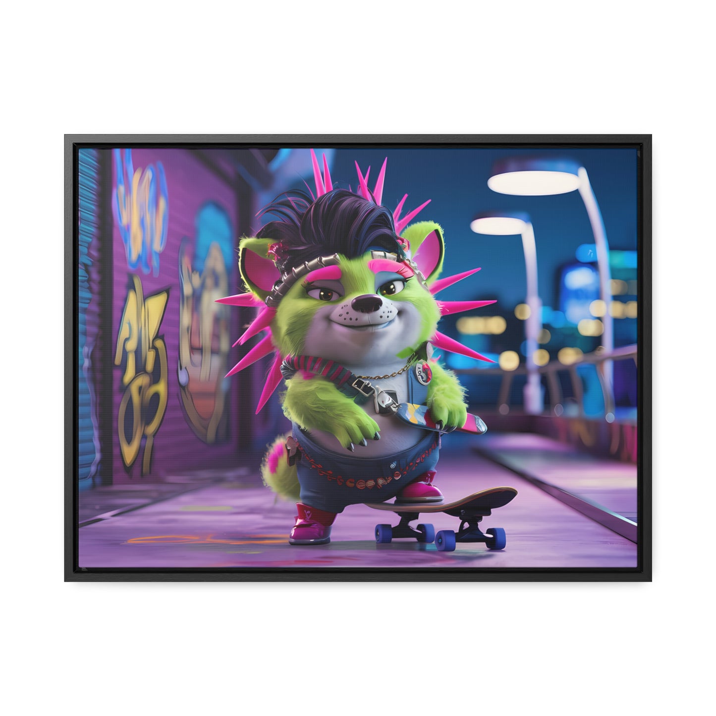 Punk Pup on a Neon Night - Gallery Canvas Wraps, Horizontal Frame