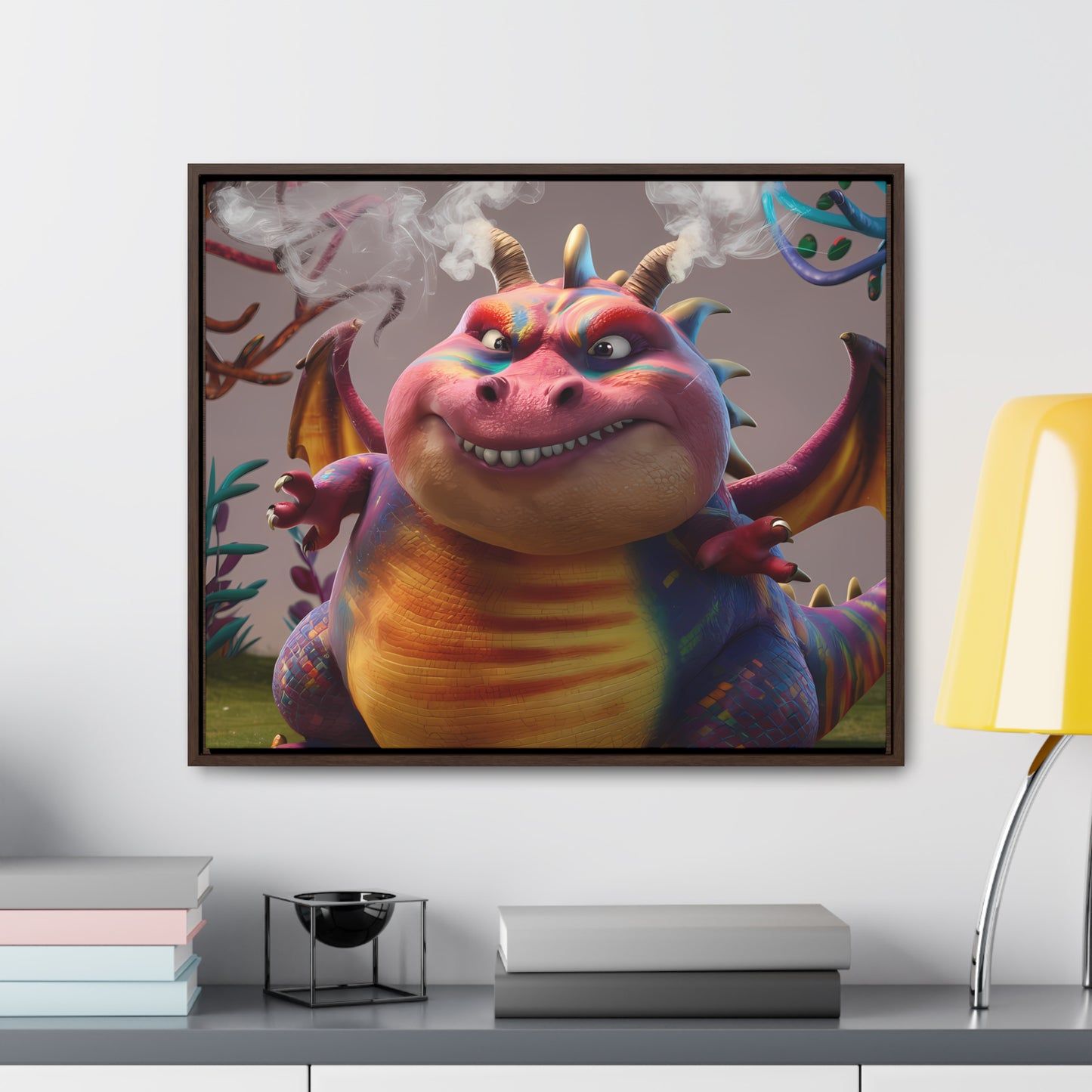"Smug Rainbow Dragon in a Whimsical Forest" - Gallery Canvas Wraps, Horizontal Frame