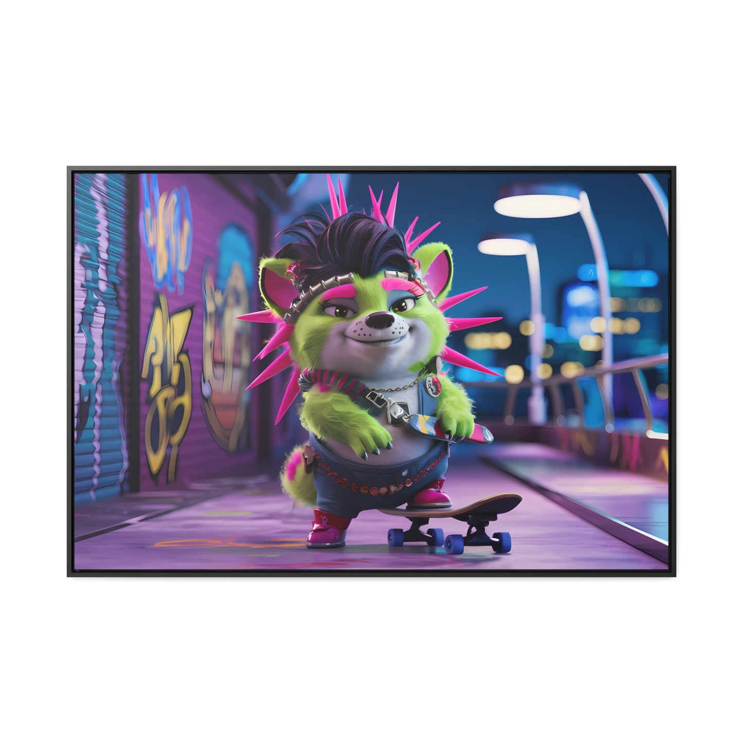 Punk Pup on a Neon Night - Gallery Canvas Wraps, Horizontal Frame