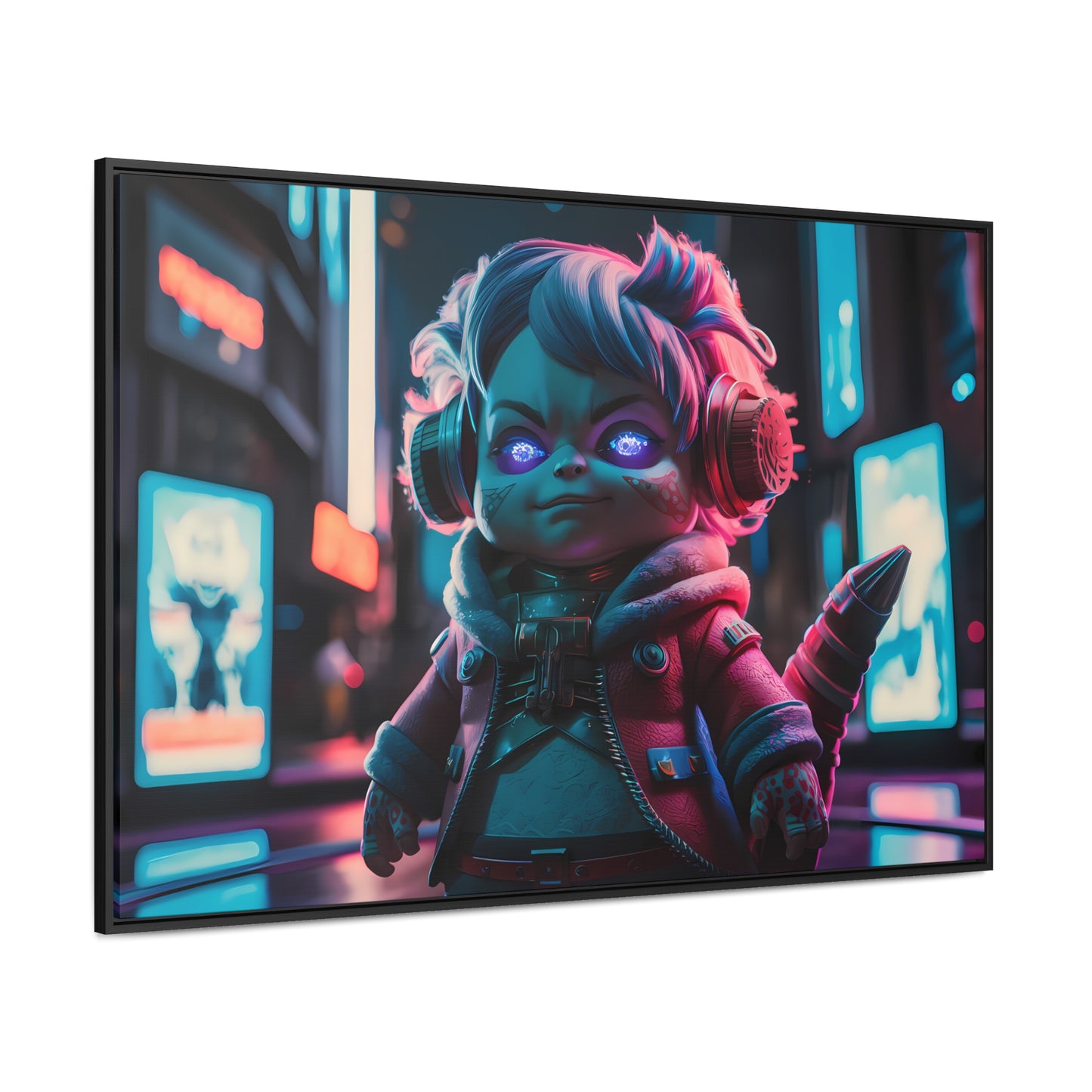 Neon Guardian in the Cyber City - Gallery Canvas Wraps, Horizontal Frame