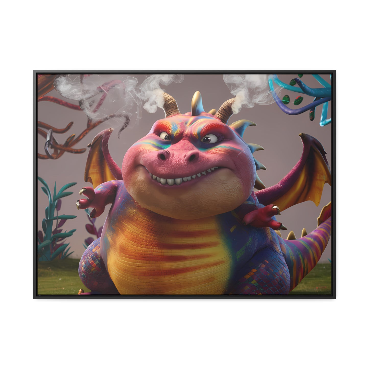 "Smug Rainbow Dragon in a Whimsical Forest" - Gallery Canvas Wraps, Horizontal Frame