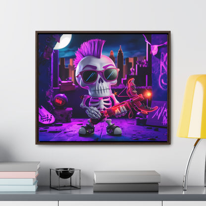 "Punk Rock Skeleton Warrior in Neon City" - Gallery Canvas Wraps, Horizontal Frame