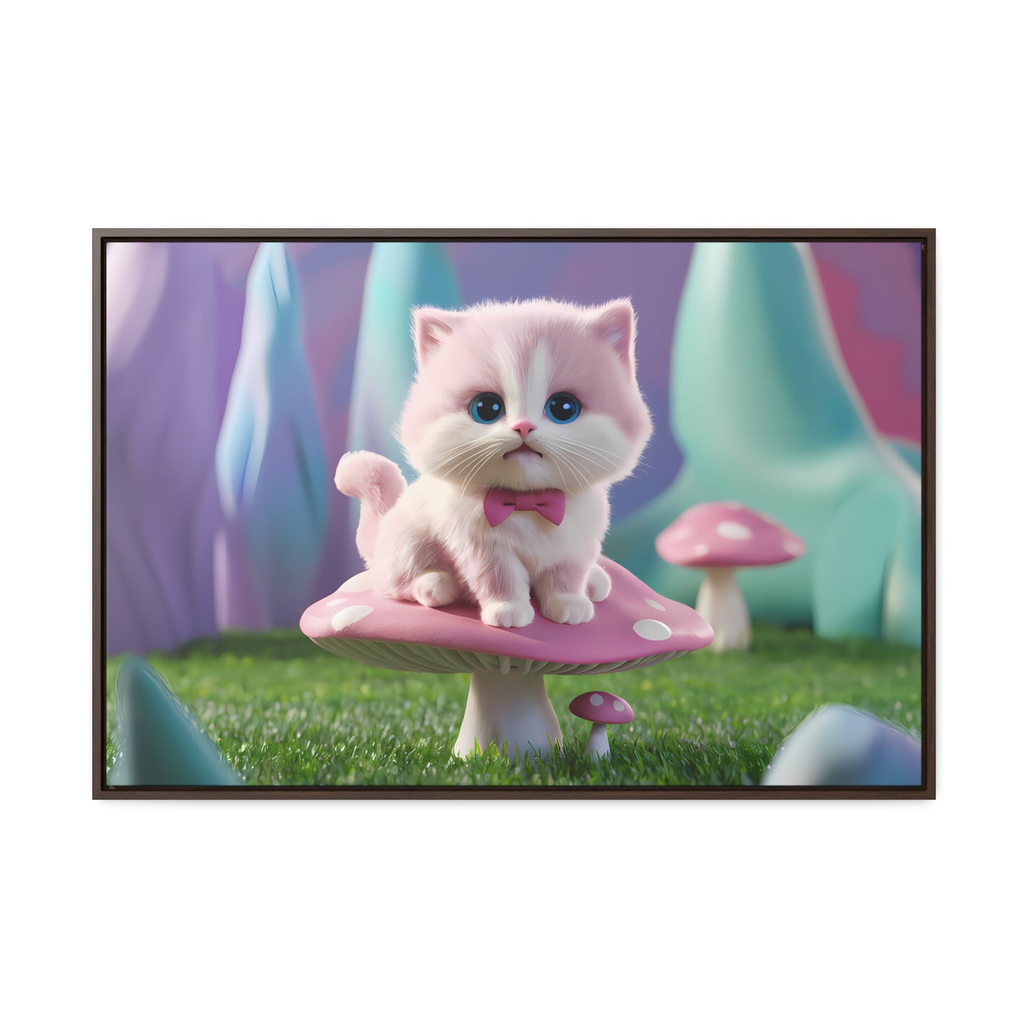 Whimsical Kitten on a Mushroom Throne - Gallery Canvas Wraps, Horizontal Frame