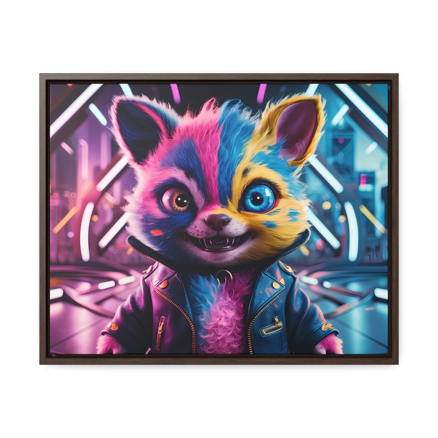 Neon Paws in the Cyber City - Gallery Canvas Wraps, Horizontal Frame