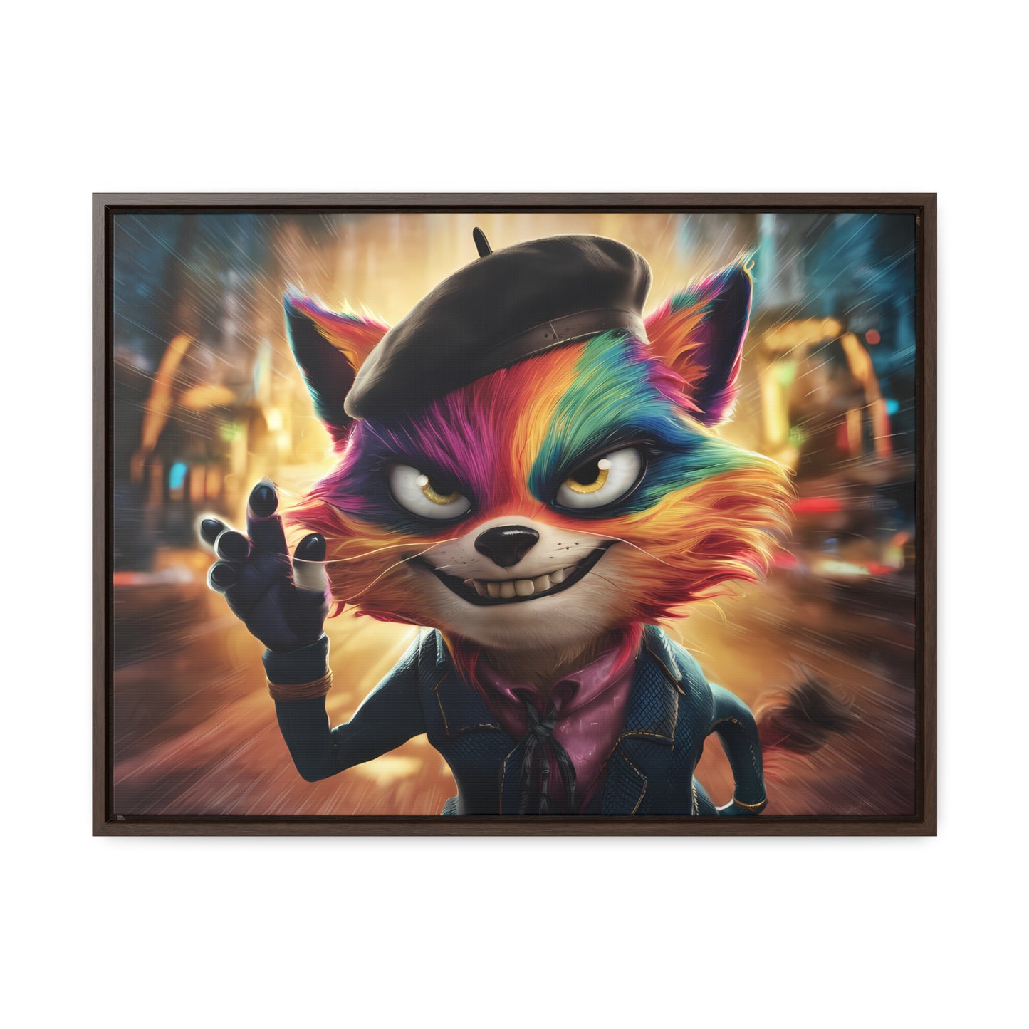 Feline Frenzy in the City Lights - Gallery Canvas Wraps, Horizontal Frame