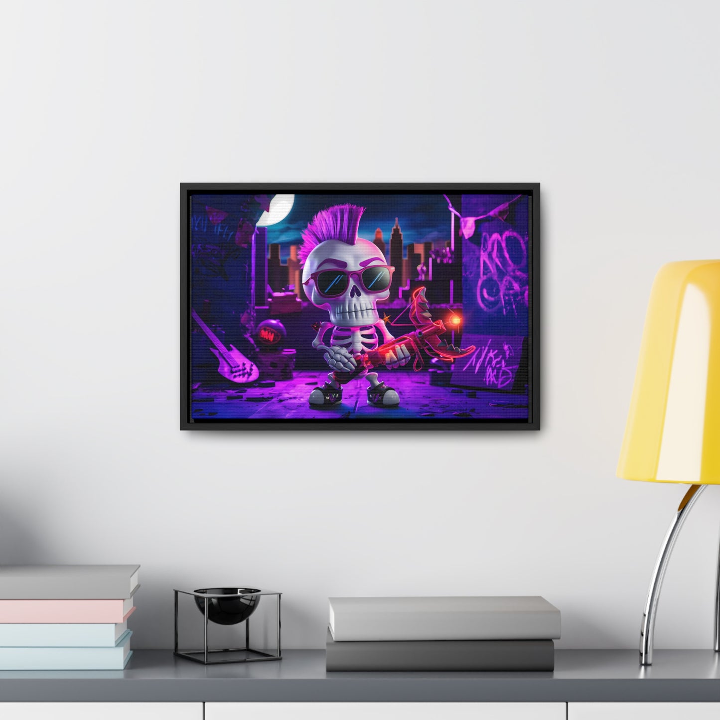 "Punk Rock Skeleton Warrior in Neon City" - Gallery Canvas Wraps, Horizontal Frame