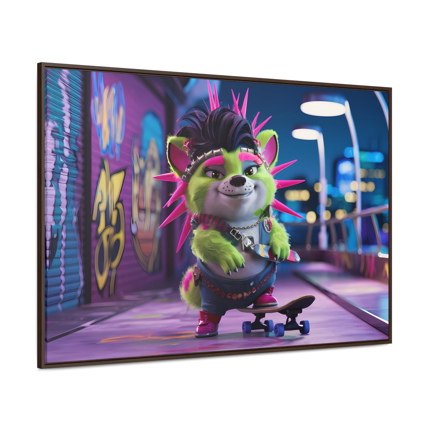 Punk Pup on a Neon Night - Gallery Canvas Wraps, Horizontal Frame