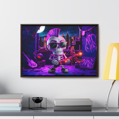 "Punk Rock Skeleton Warrior in Neon City" - Gallery Canvas Wraps, Horizontal Frame