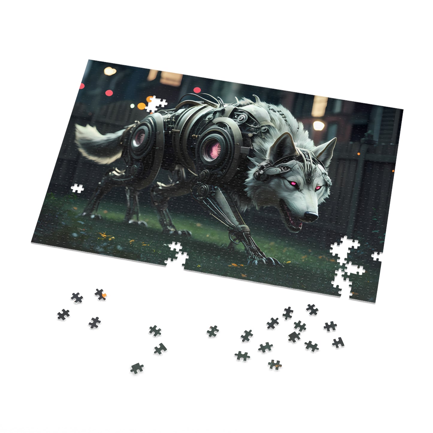 Cybernetic Alpha Wolf in the Urban Night - Jigsaw Puzzle (30, 110, 252, 500,1000-Piece)
