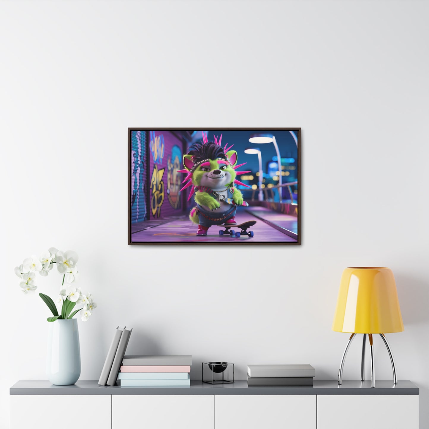 Punk Pup on a Neon Night - Gallery Canvas Wraps, Horizontal Frame