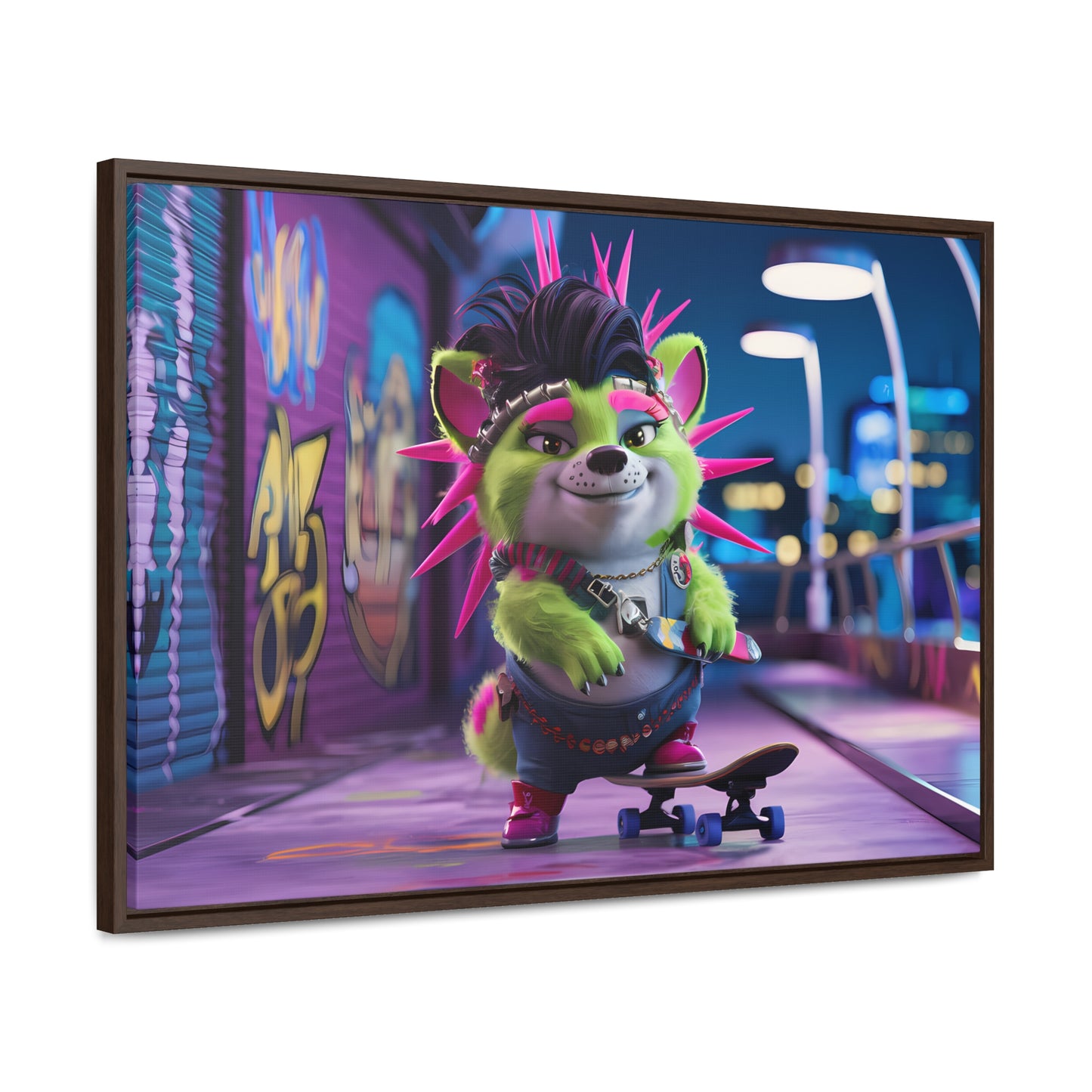 Punk Pup on a Neon Night - Gallery Canvas Wraps, Horizontal Frame