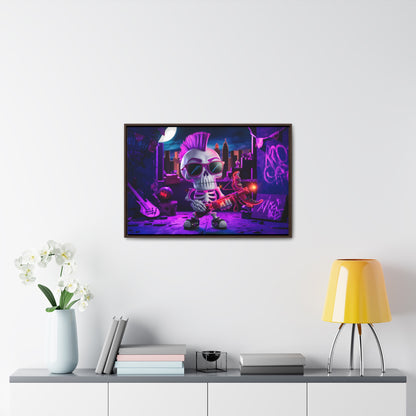 "Punk Rock Skeleton Warrior in Neon City" - Gallery Canvas Wraps, Horizontal Frame