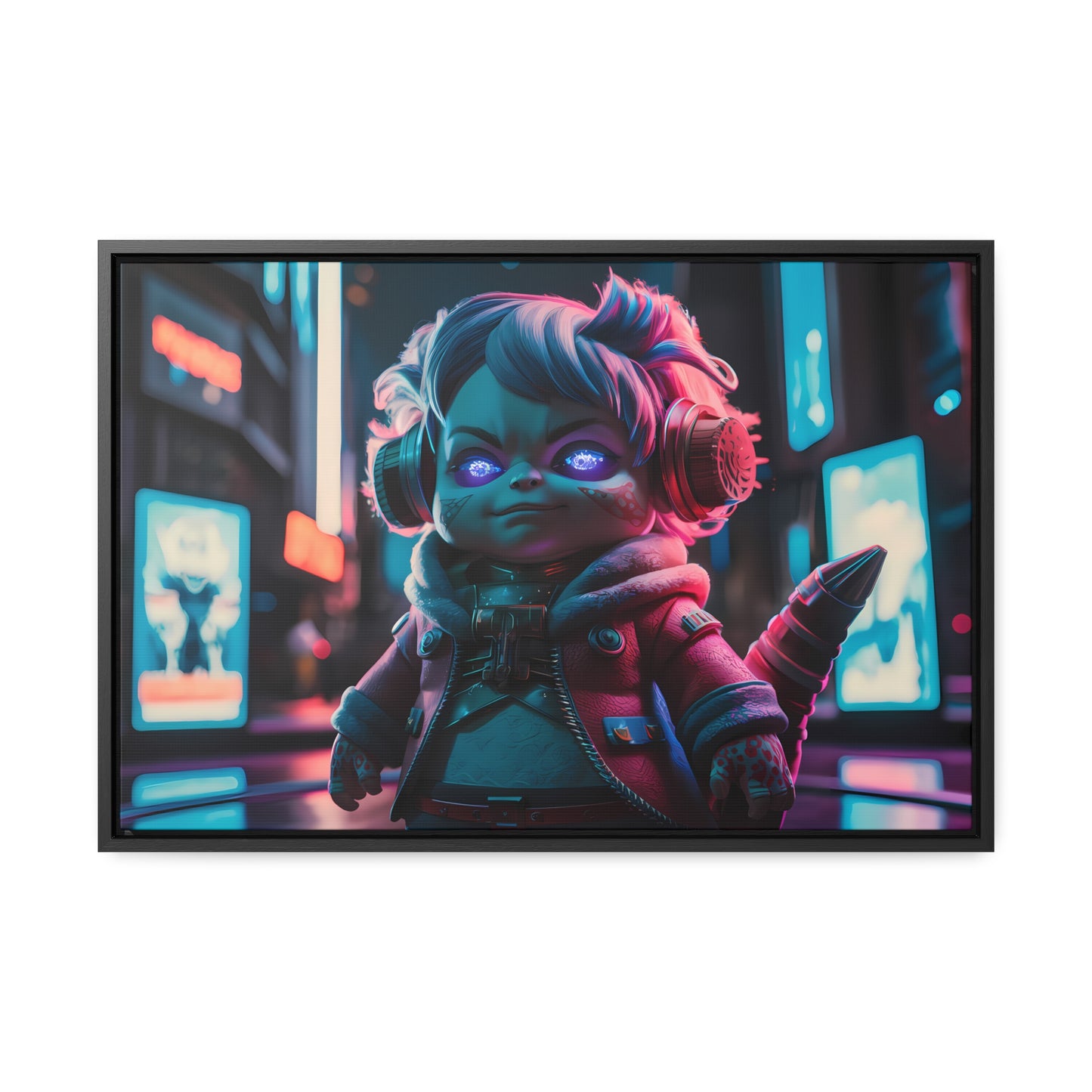Neon Guardian in the Cyber City - Gallery Canvas Wraps, Horizontal Frame