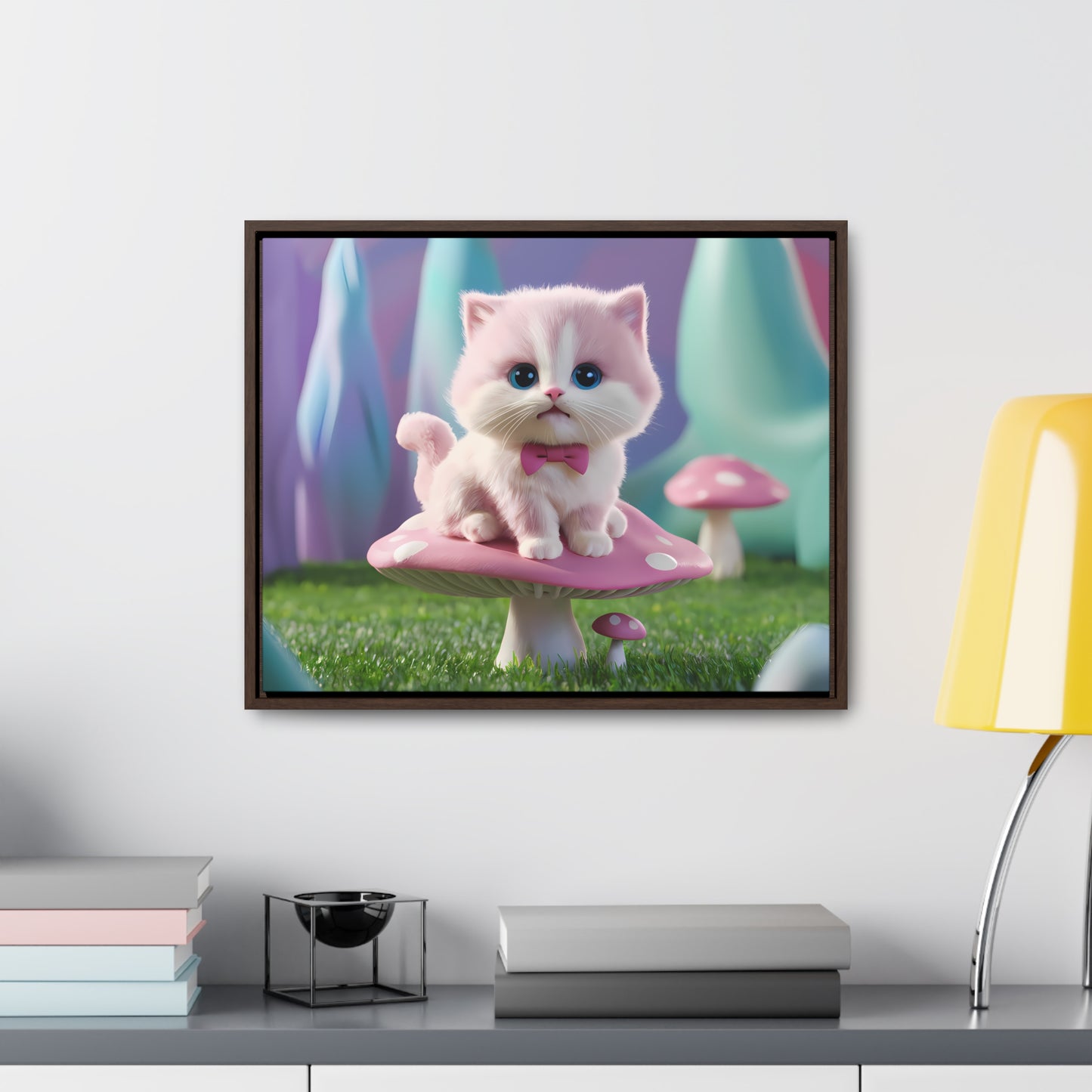 Whimsical Kitten on a Mushroom Throne - Gallery Canvas Wraps, Horizontal Frame
