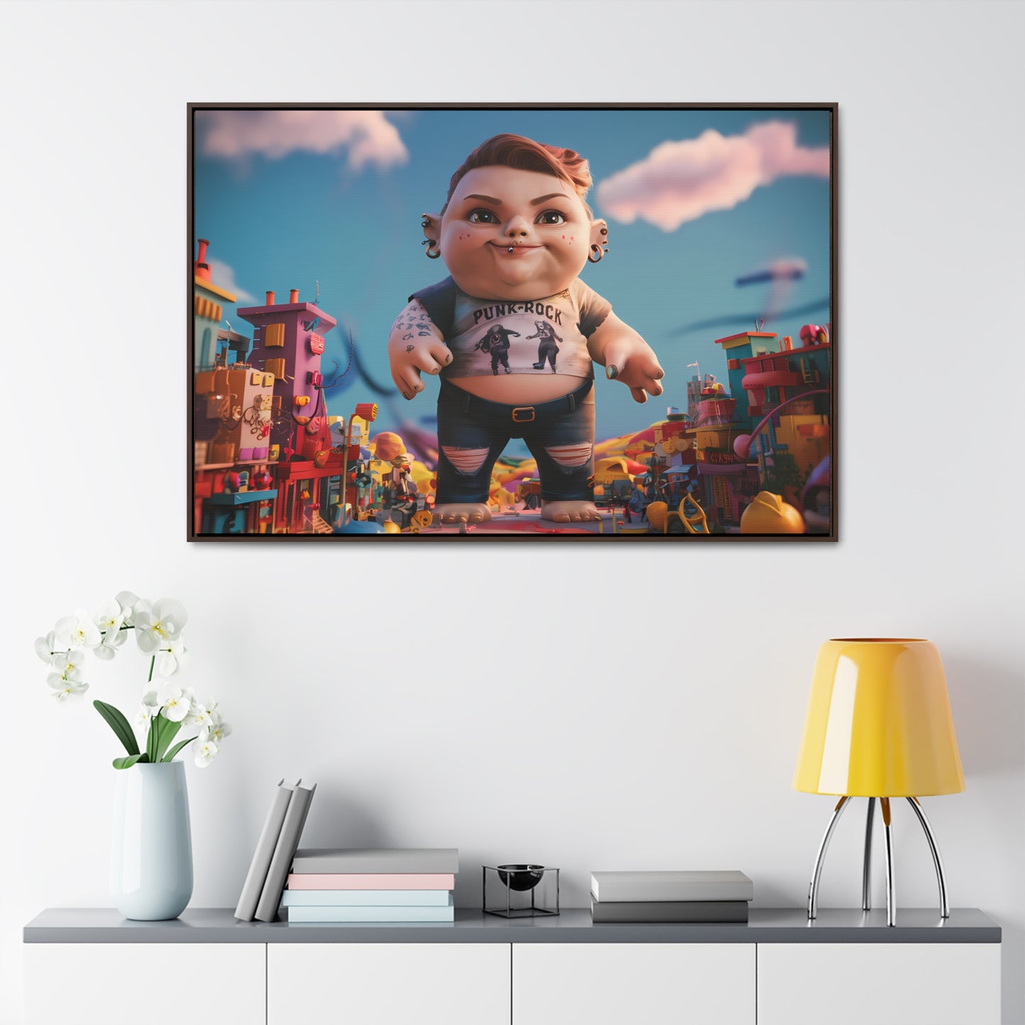 "Punk Rock Titan in Toy Town" - Gallery Canvas Wraps, Horizontal Frame