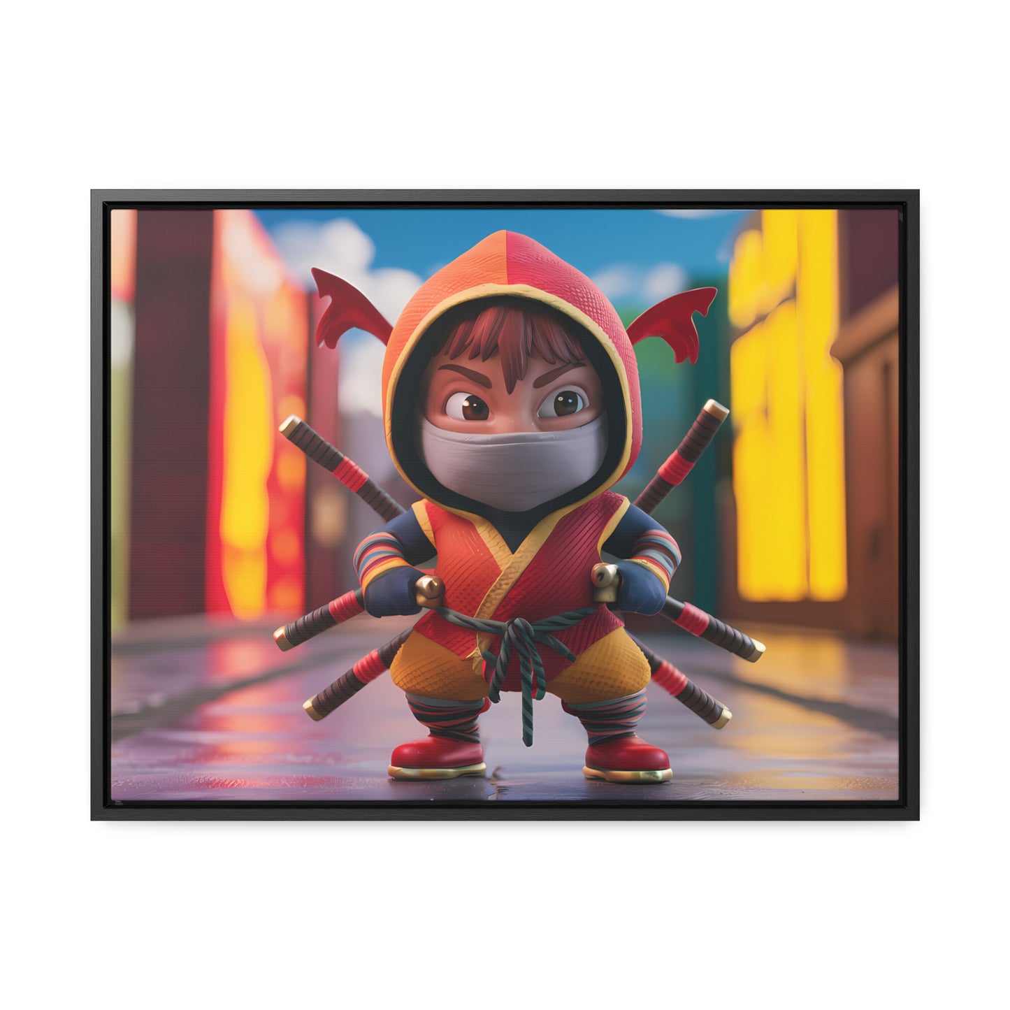 "Chibi Ninja Warrior in the City" - Gallery Canvas Wraps, Horizontal Frame