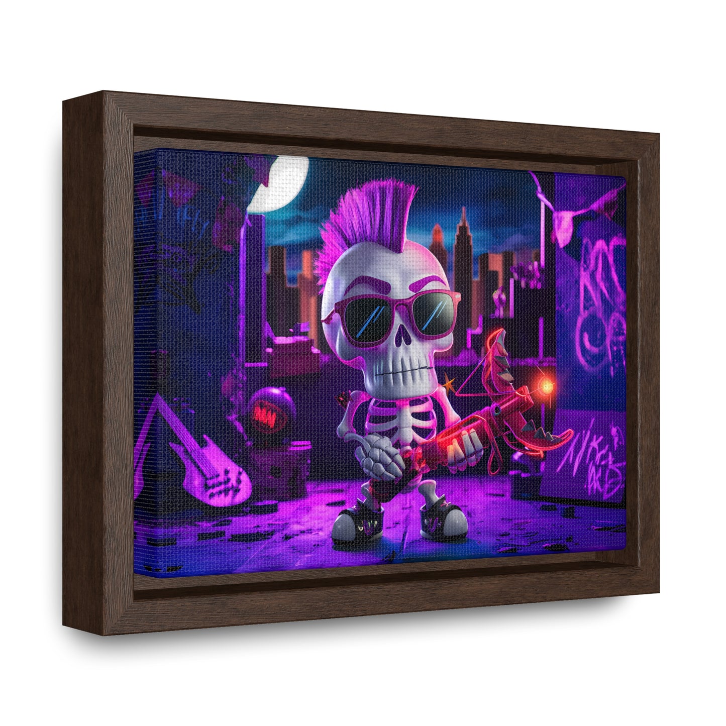 "Punk Rock Skeleton Warrior in Neon City" - Gallery Canvas Wraps, Horizontal Frame