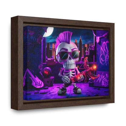 "Punk Rock Skeleton Warrior in Neon City" - Gallery Canvas Wraps, Horizontal Frame