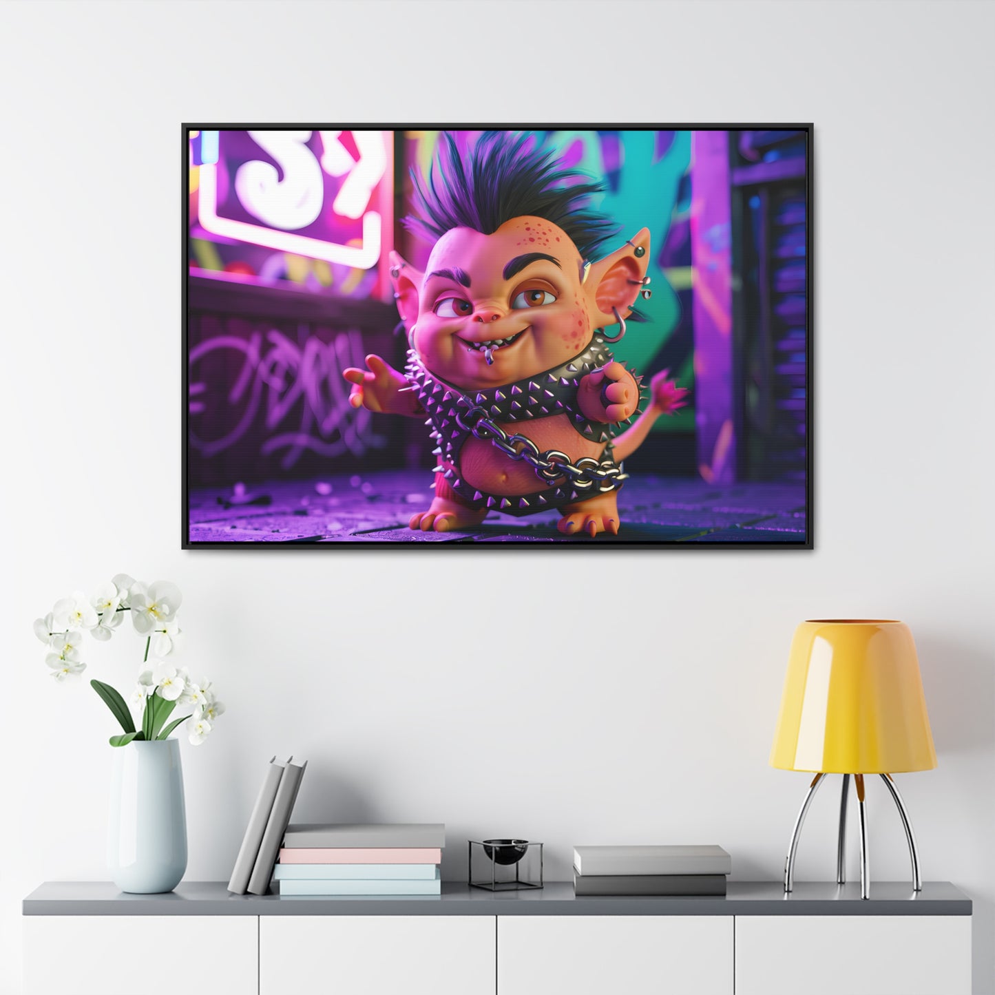 Punk Goblin in the Neon Alley - Gallery Canvas Wraps, Horizontal Frame