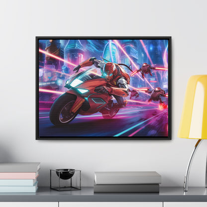 Neon Pursuit: Cyberbike Showdown - Gallery Canvas Wraps, Horizontal Frame