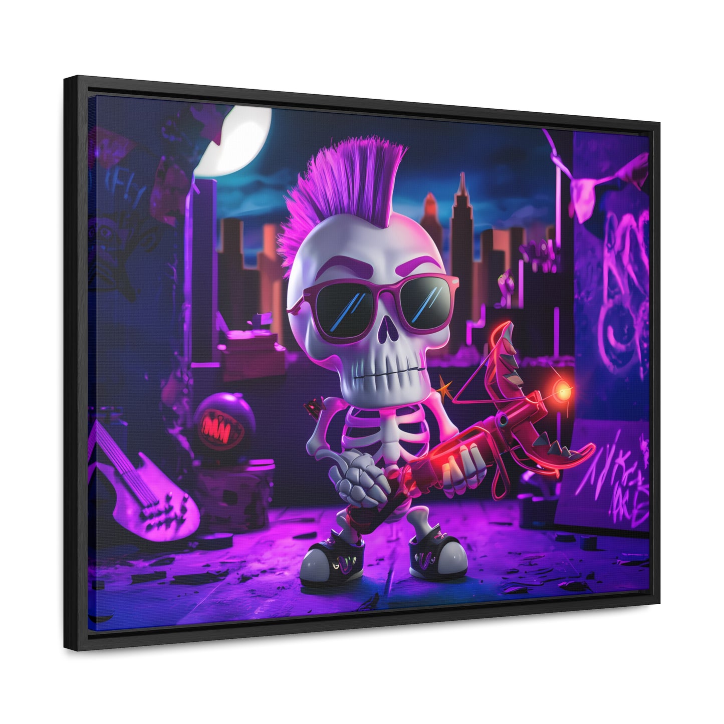 "Punk Rock Skeleton Warrior in Neon City" - Gallery Canvas Wraps, Horizontal Frame