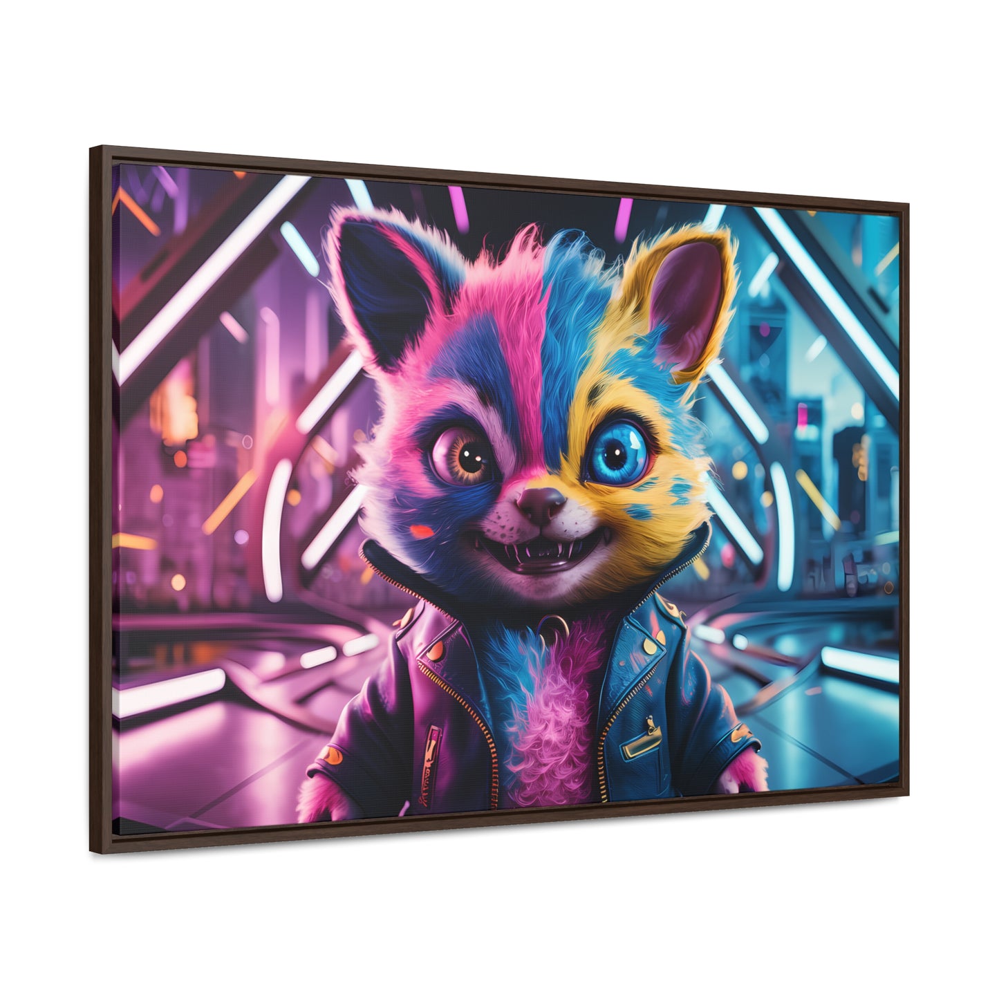 Neon Paws in the Cyber City - Gallery Canvas Wraps, Horizontal Frame
