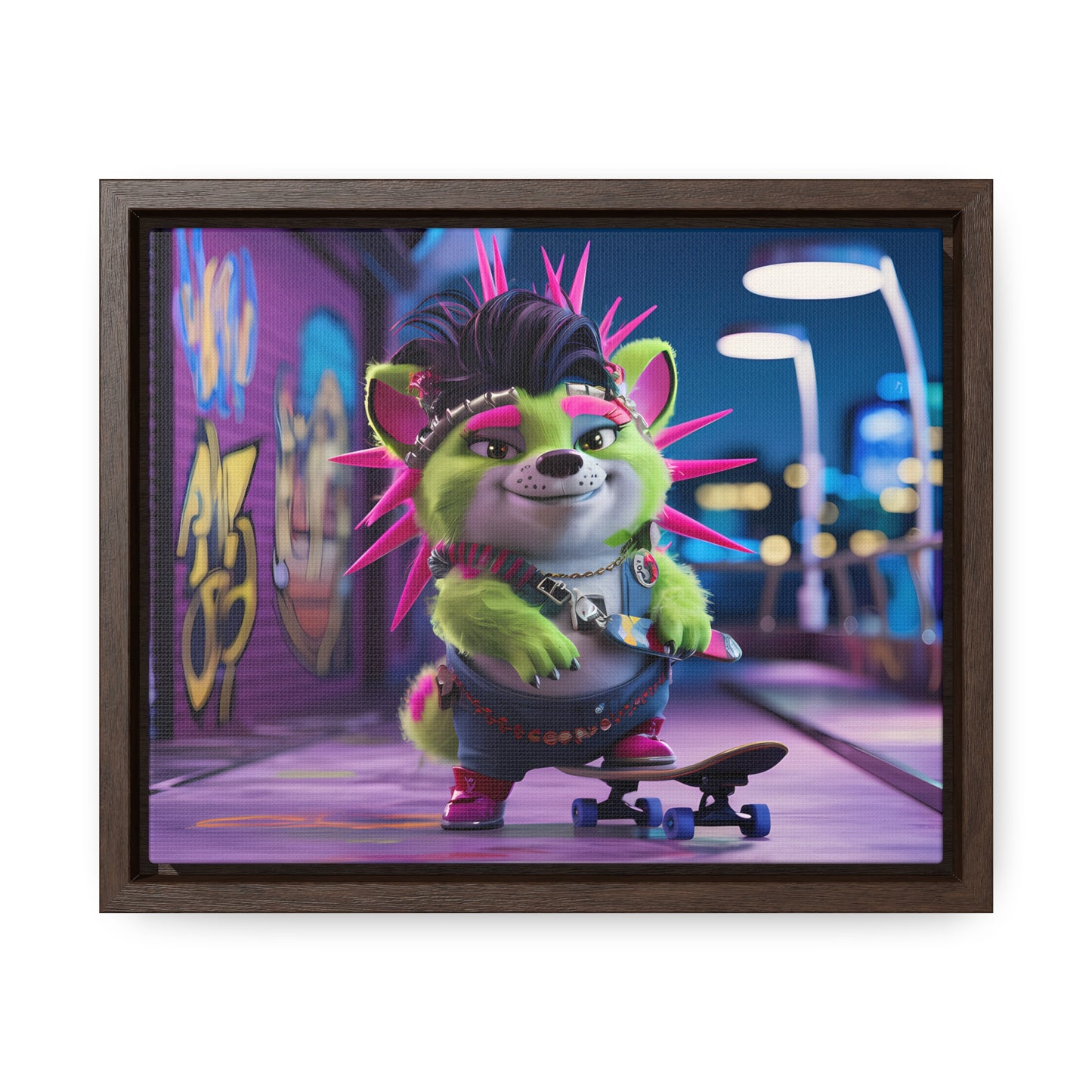 Punk Pup on a Neon Night - Gallery Canvas Wraps, Horizontal Frame