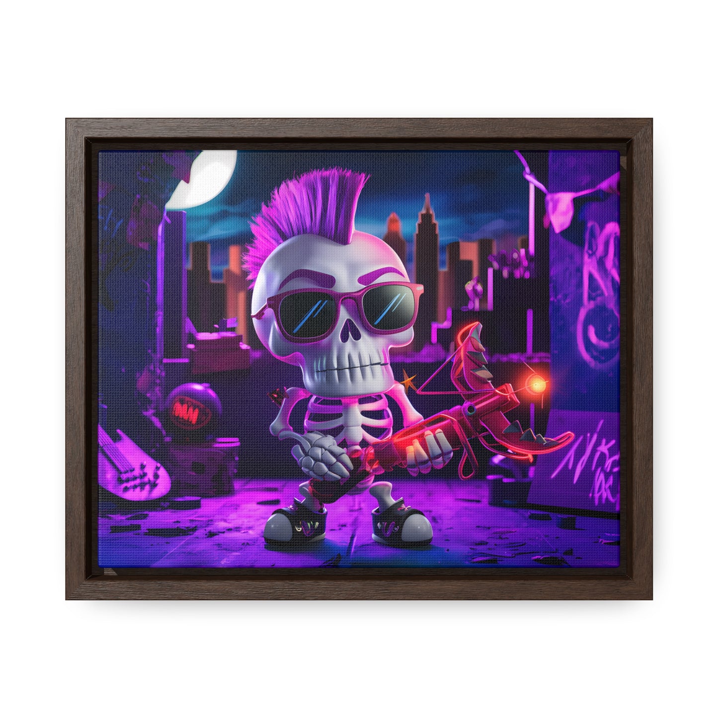 "Punk Rock Skeleton Warrior in Neon City" - Gallery Canvas Wraps, Horizontal Frame
