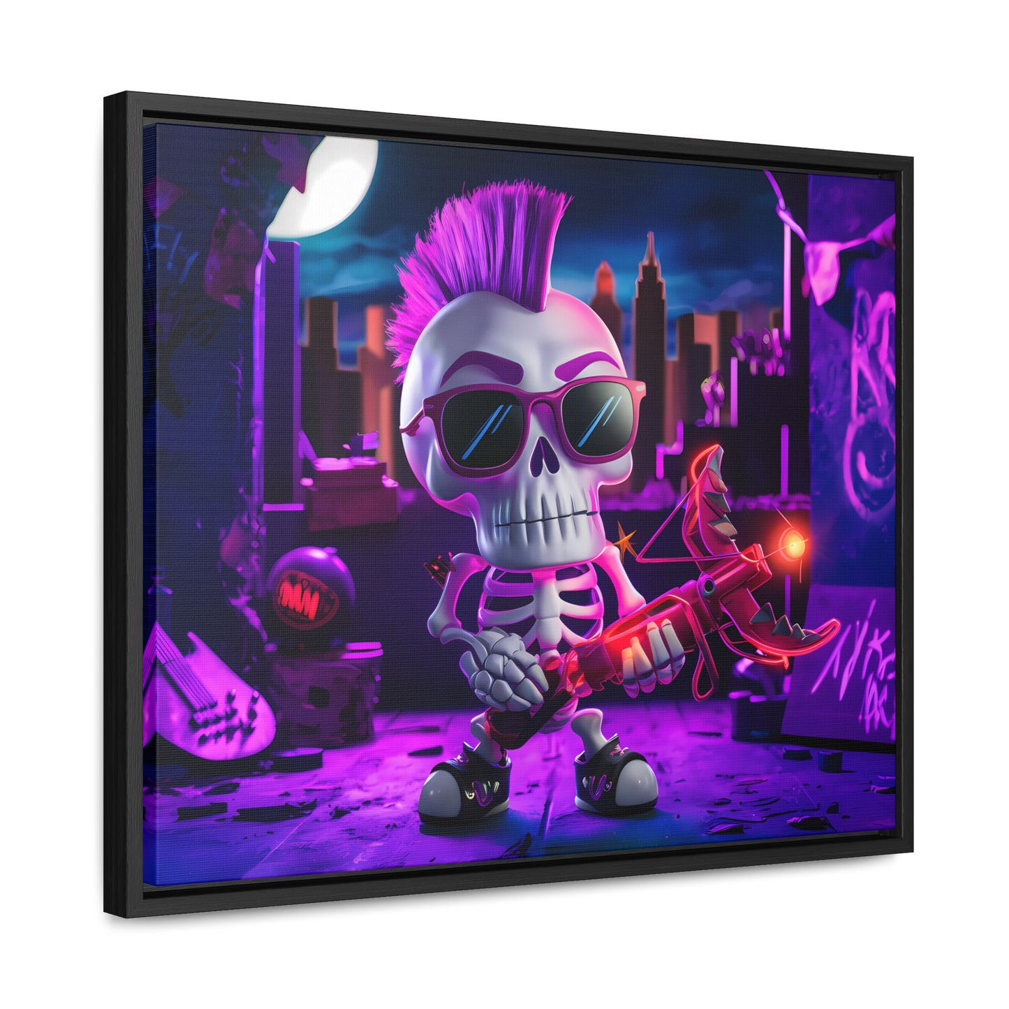"Punk Rock Skeleton Warrior in Neon City" - Gallery Canvas Wraps, Horizontal Frame