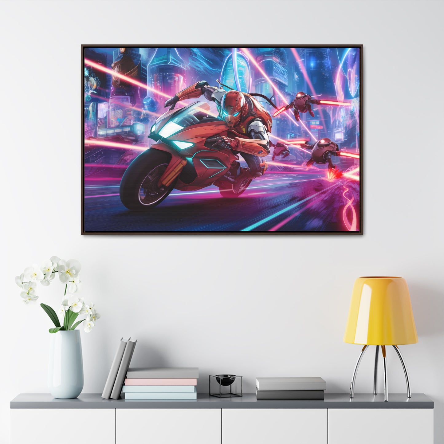 Neon Pursuit: Cyberbike Showdown - Gallery Canvas Wraps, Horizontal Frame