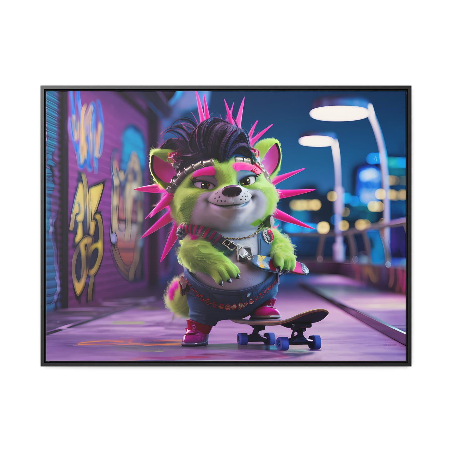 Punk Pup on a Neon Night - Gallery Canvas Wraps, Horizontal Frame