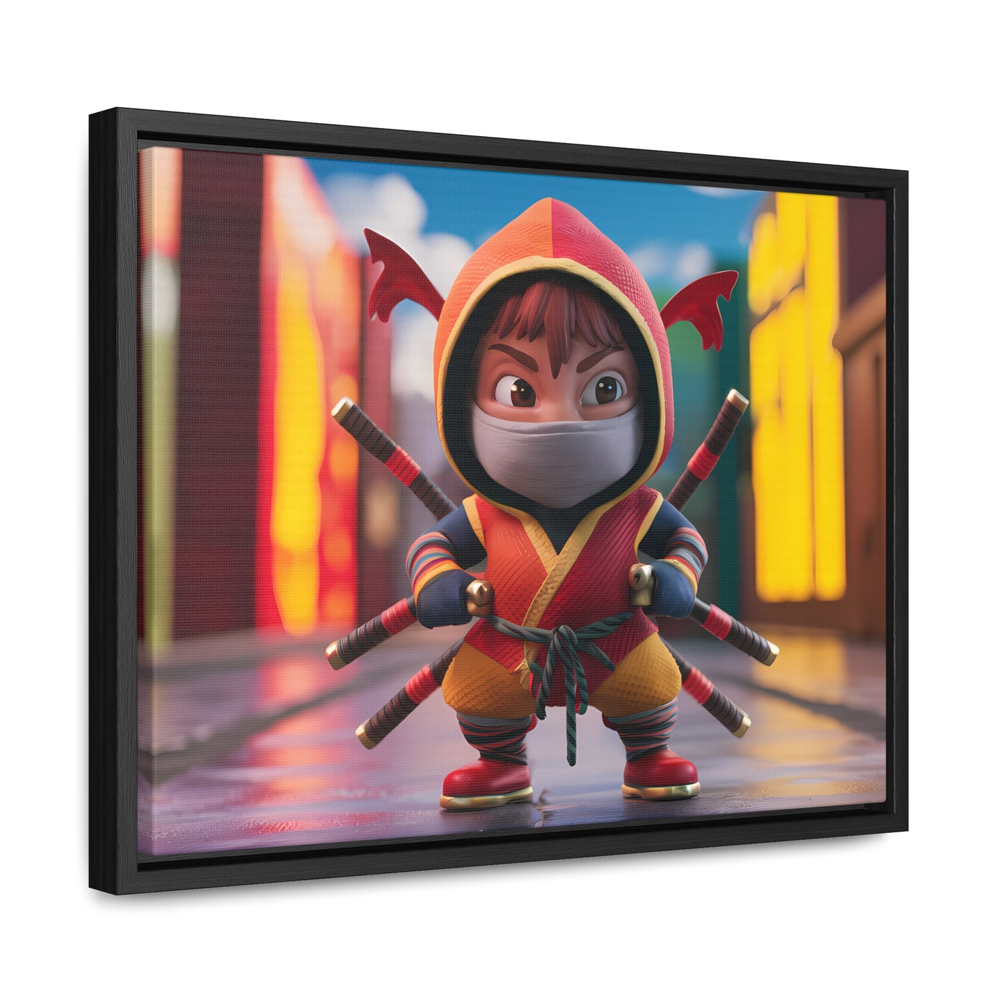 "Chibi Ninja Warrior in the City" - Gallery Canvas Wraps, Horizontal Frame
