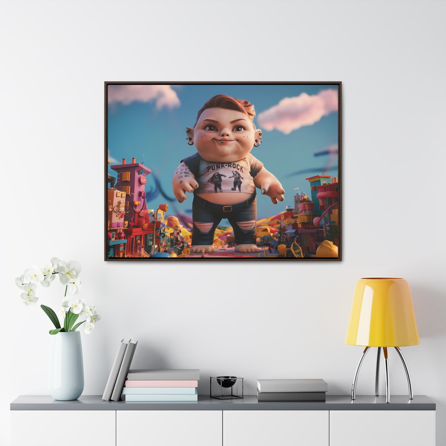 "Punk Rock Titan in Toy Town" - Gallery Canvas Wraps, Horizontal Frame