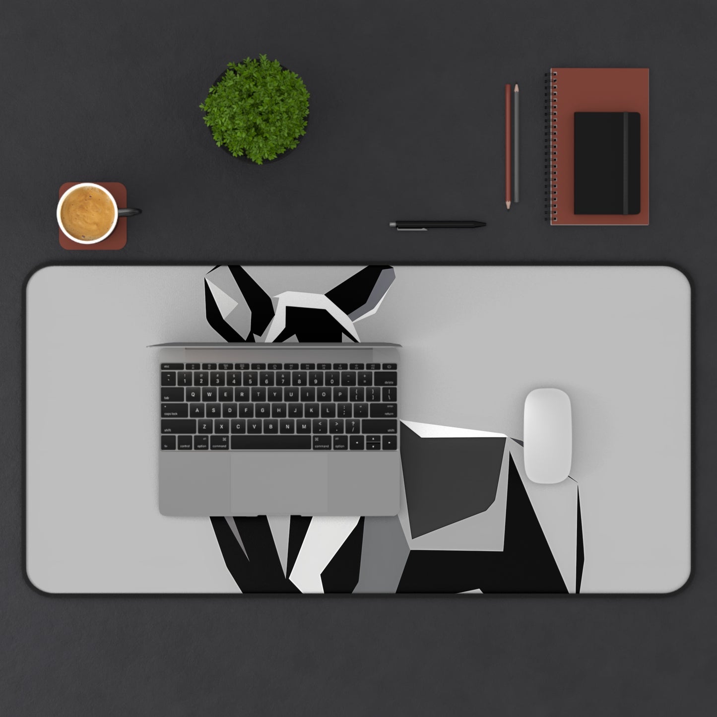 "Monochrome Kangaroo Abstract" - Desk Mat