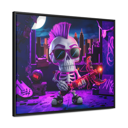 "Punk Rock Skeleton Warrior in Neon City" - Gallery Canvas Wraps, Horizontal Frame