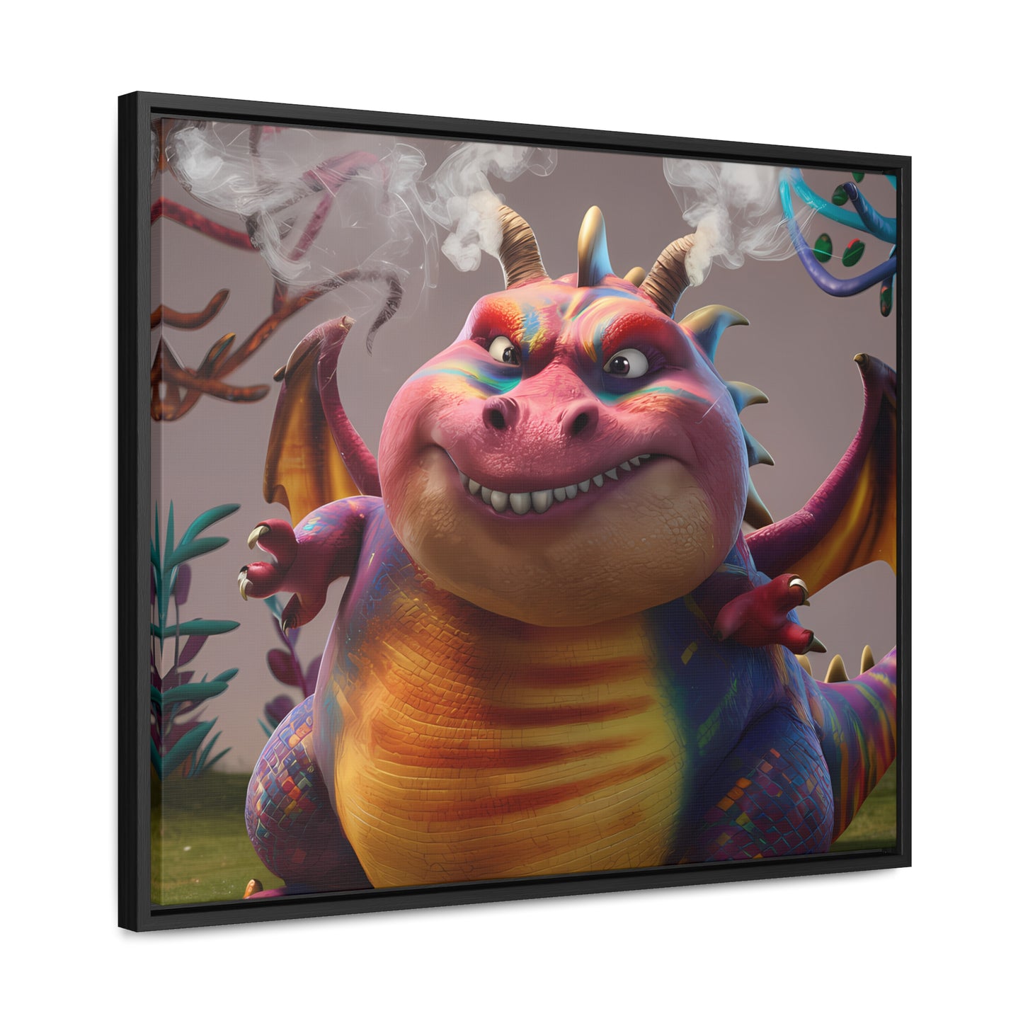 "Smug Rainbow Dragon in a Whimsical Forest" - Gallery Canvas Wraps, Horizontal Frame