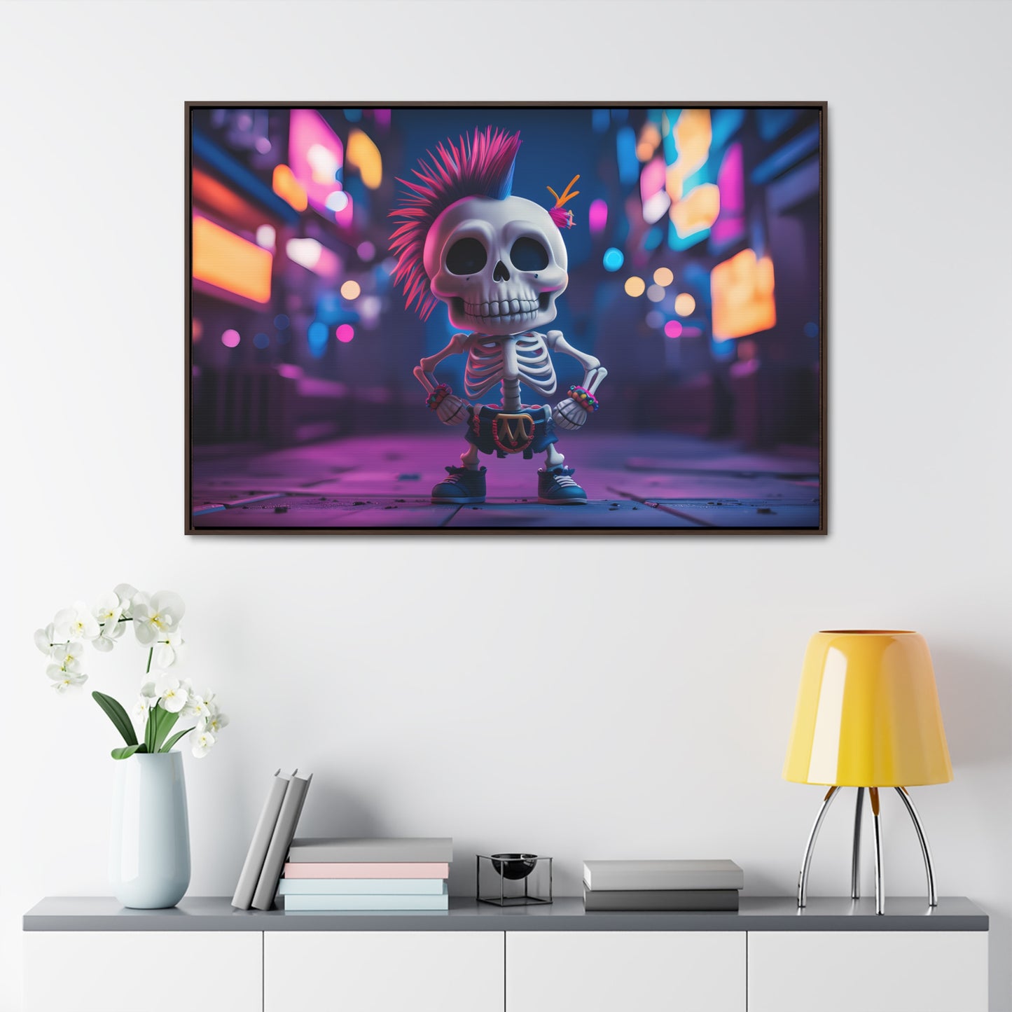 Punk Skeleton in Neon City - Gallery Canvas Wraps, Horizontal Frame