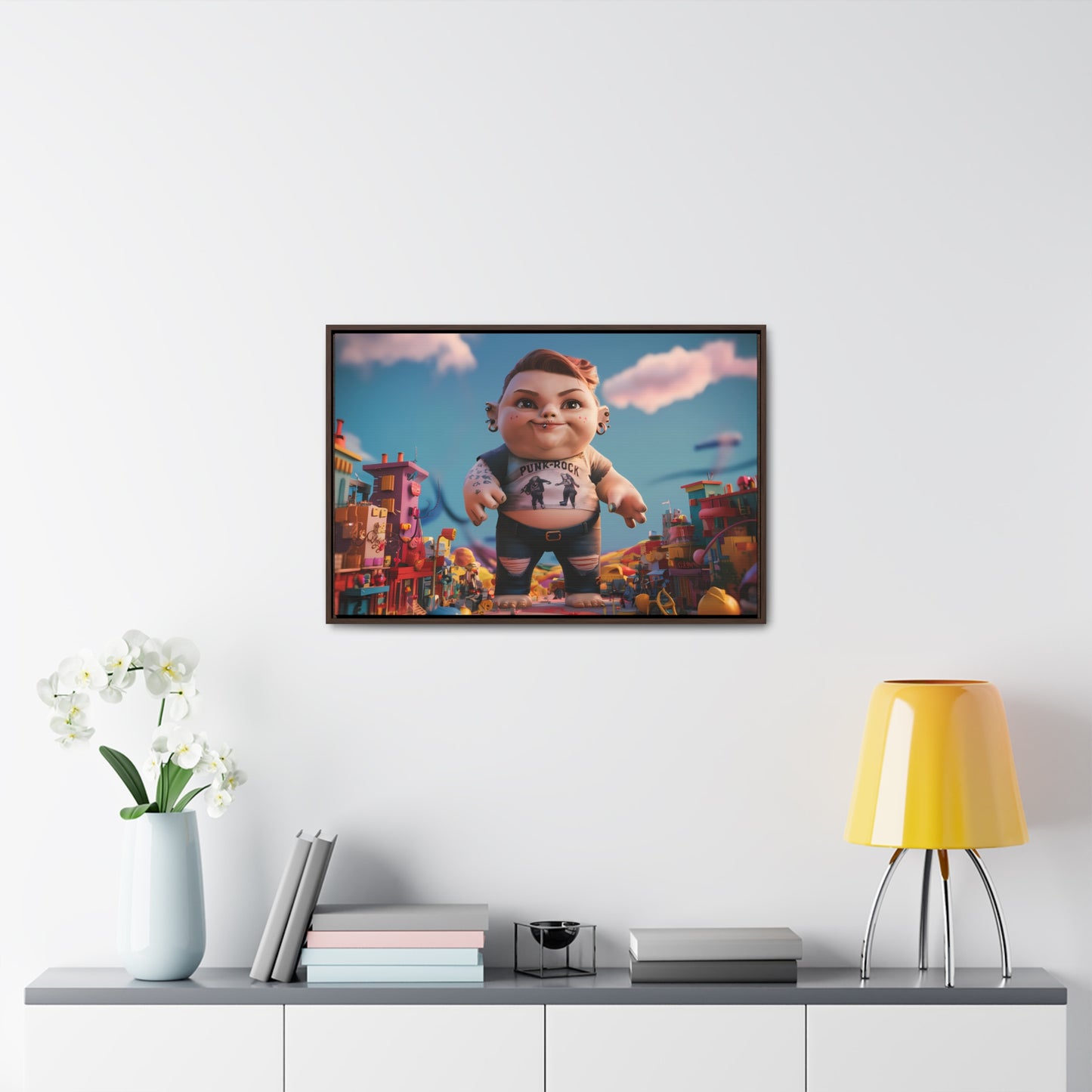 "Punk Rock Titan in Toy Town" - Gallery Canvas Wraps, Horizontal Frame