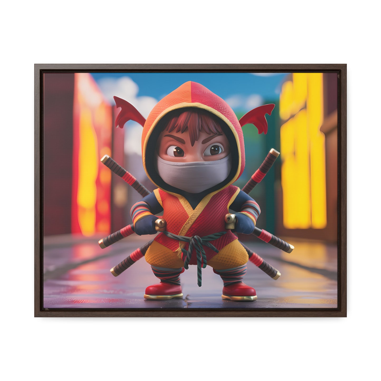 "Chibi Ninja Warrior in the City" - Gallery Canvas Wraps, Horizontal Frame