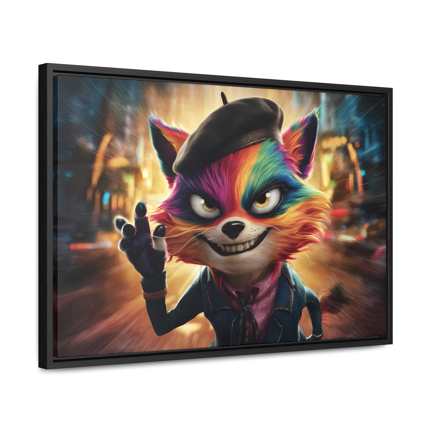 Feline Frenzy in the City Lights - Gallery Canvas Wraps, Horizontal Frame