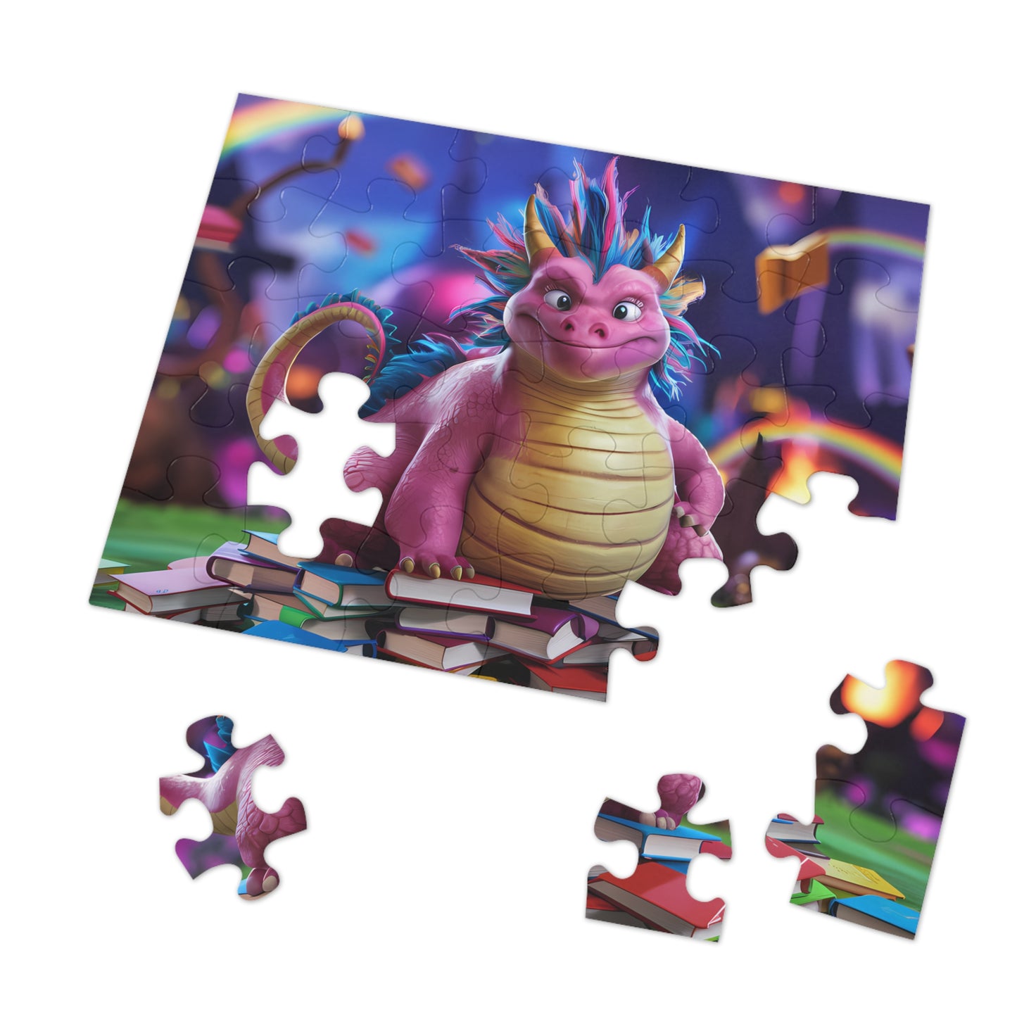 The Bookish Dragon's Enchanted Library - Jigsaw Puzzle (30, 110, 252, 500,1000-Piece)