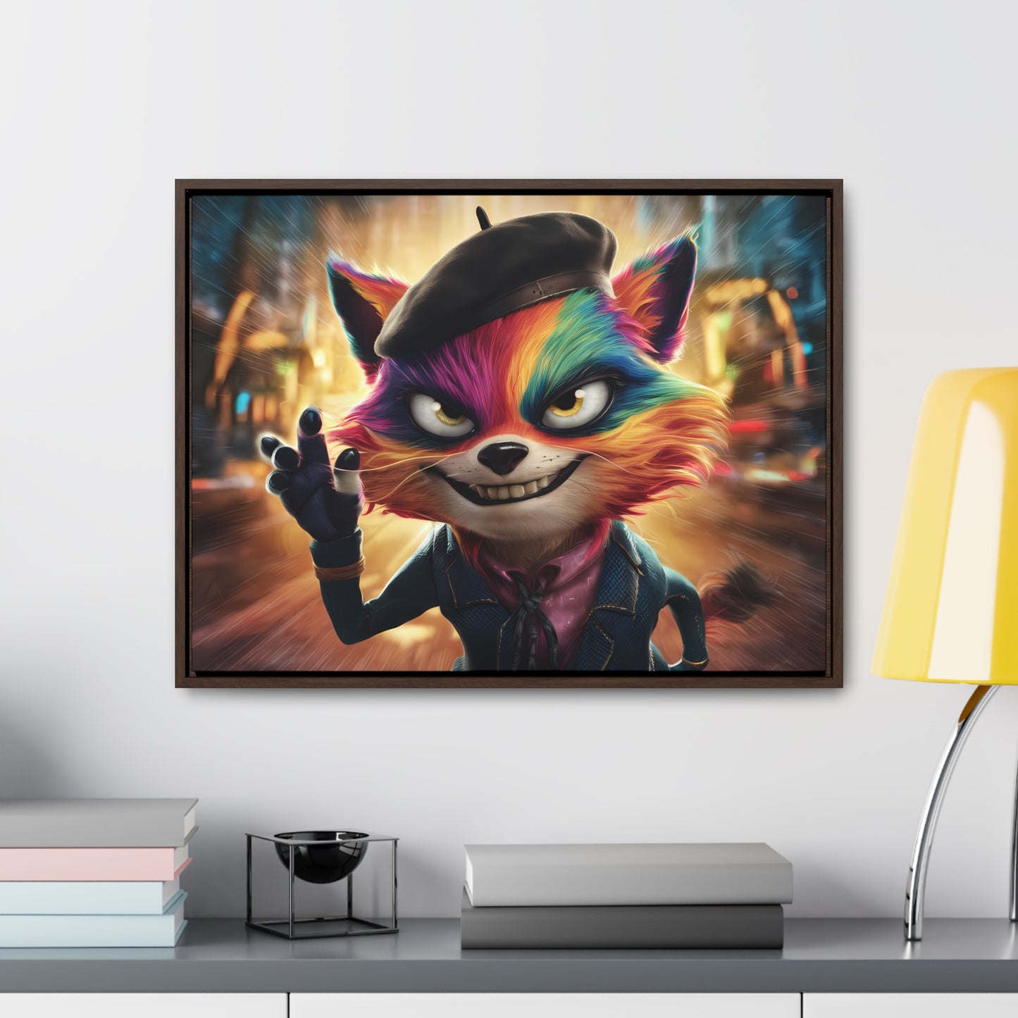 Feline Frenzy in the City Lights - Gallery Canvas Wraps, Horizontal Frame