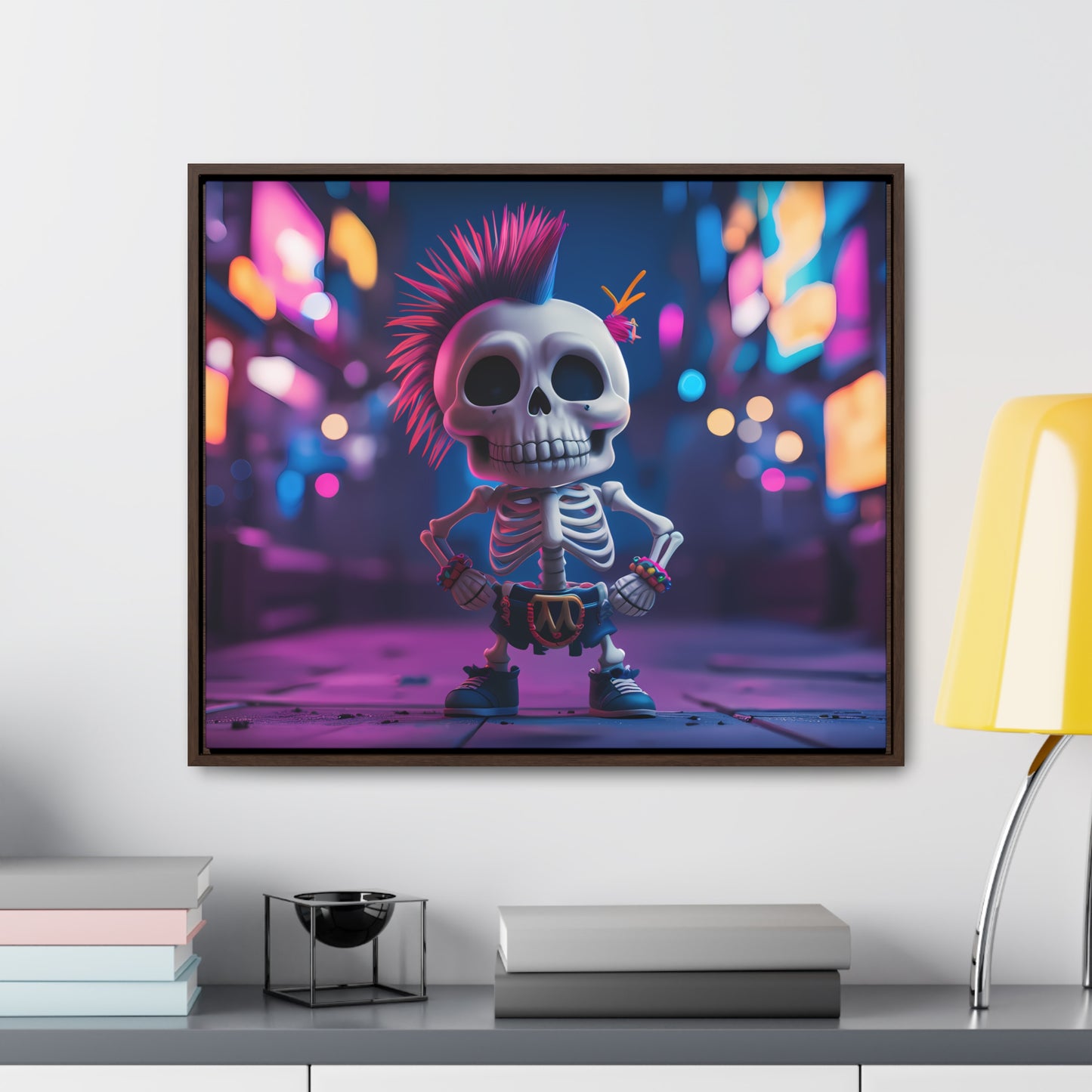 Punk Skeleton in Neon City - Gallery Canvas Wraps, Horizontal Frame