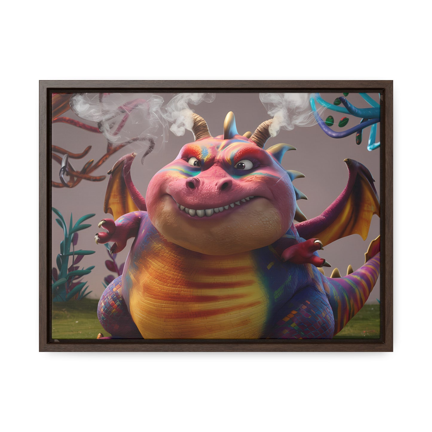 "Smug Rainbow Dragon in a Whimsical Forest" - Gallery Canvas Wraps, Horizontal Frame